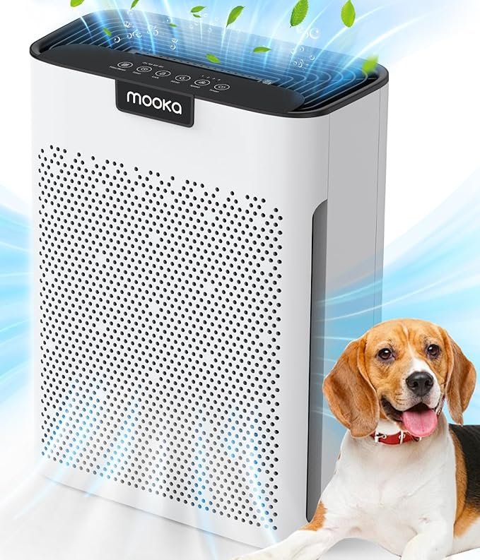 MOOKA H13 HEPA Filter Pet Air Purifier for Bedroom, Air Cleaner for Smoke Dust Pollen Pets Hair Odor