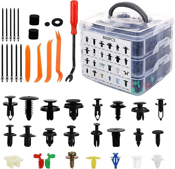 835 PCS Car Push Retainer Clips and Plastic Fasteners Kit - 24 Sizes Nylon Bumper Fender Clips Plastic Rivets with Fasteners Removal Tool for Toyota GM Ford Honda Acura Chrysler