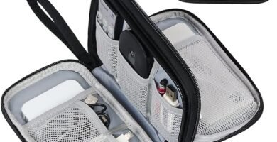 FYY Travel Cable Organizer Pouch Electronic Accessories Carry Case Portable Waterproof Double Layers All-in-One Storage Bag for Cord, Charger, Phone, Earphone Black