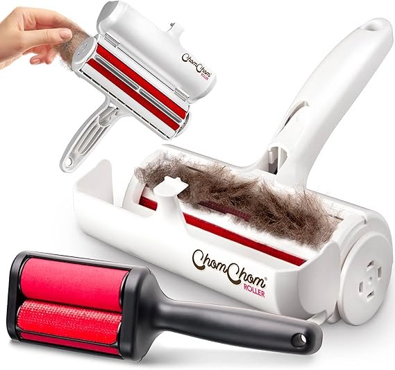 Chom Chom Roller Pet Hair Remover and Mini Reusable Lint Roller - ChomChom Cat and Dog Hair Remover for Furniture, Couch, Carpet + Mini ChomChom for Clothes