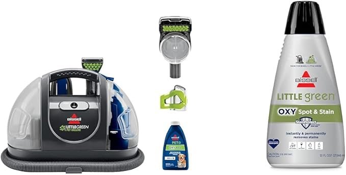 Bundle of Bissell Little Green Pet Deluxe Portable Carpet Cleaner and Car/Auto Detailer, 3353, Gray/Blue + Bissell® Little Green® Spot & Stain Formula for Portable Carpet Cleaners, 2038G