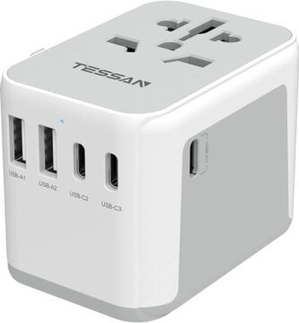 TESSAN Universal Travel Adapter, International Power Adapter 5.6A 3 USB C 2 USB A Ports, Plug Adaptor Travel Worldwide, Travel Charger Outlet Converter for Europe UK EU AUS (Type C/G/A/I)