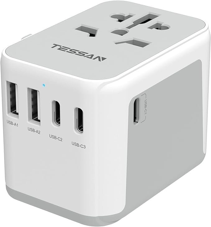 TESSAN Universal Travel Adapter, International Power Adapter 5.6A 3 USB C 2 USB A Ports, Plug Adaptor Travel Worldwide, Travel Charger Outlet Converter for Europe UK EU AUS (Type C/G/A/I)