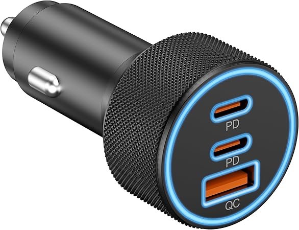 USB C Car Charger, 3-Port 67W Dual USB-C & USB-A Car Power Adapter PD/QC Fast Charging Cigarette Lighter for iPhone 16/15/14/13/12/11/Pro Max, iPad, Samsung Galaxy S24/S23/S22/S21, Pixel, Android