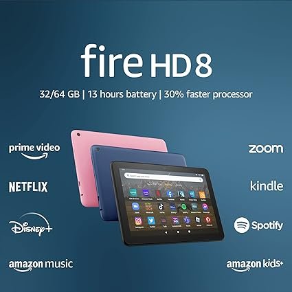 Amazon Fire HD 8 (2022): 8” HD Display, 64GB, faster processor. Ideal for on-the-go entertainment in a sleek Black design