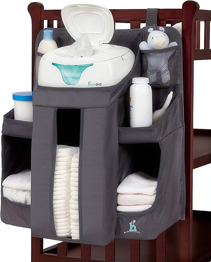 hiccapop Hanging Diaper Organizer for Changing Table, Cribs and Walls, Diaper Stacker and Nursery Organizer | Hanging Storage Caddy Organizer for Baby Essentials |