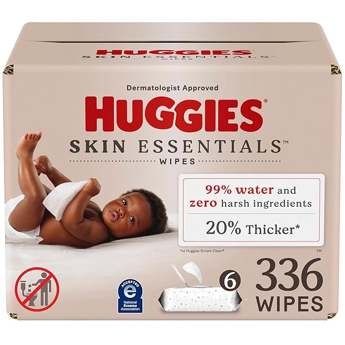 Huggies Skin Essentials Baby Wipes, Hypoallergenic, 99% Water, 6 Flip Top Packs (336 Wipes Total)