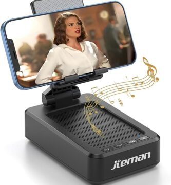 Cell Phone Stand with Wireless Bluetooth Speaker and Anti-Slip Base HD Surround Sound Perfect for Home and Outdoors with Bluetooth Speaker for Desk Compatible with iPhone/ipad/Samsung Galaxy