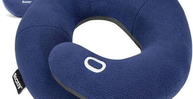 BCOZZY Neck Pillow for Travel Provides Double Support to The Head, Neck, and Chin in Any Sleeping Position on Flights, Car, and at Home, Comfortable Airplane Travel Pillow, Large, Navy