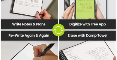 Rocketbook Core Reusable Spiral Notebook, Executive Size 6x8.8, Black - Dotted Pages, App-Connected, Erasable, Durable Cover, Ideal for School, Work, and Creative Projects