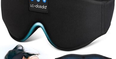 LC-dolida Sleep Headphones, 3D Sleep Mask Bluetooth Wireless Music Eye Mask, Sleeping Headphones for Side Sleepers Sleep Mask with Bluetooth Headphones Ultra-Thin Stereo Speakers Perfect for Sleeping