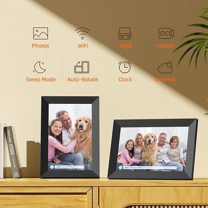 Digital Picture Frame WiFi 16GB, 10.1 Inch Digital Photo Frame, Share Photos to Electronic Picture Frame via App from Anywhere, 1280x800 Touch Screen, Auto-Rotate, Warm Gift for Family (Black)